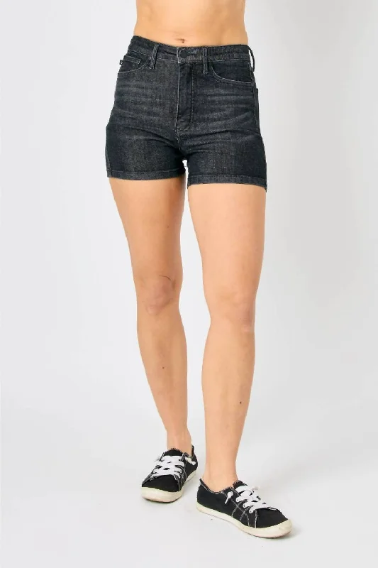 High Waist Washed Shorts In Black