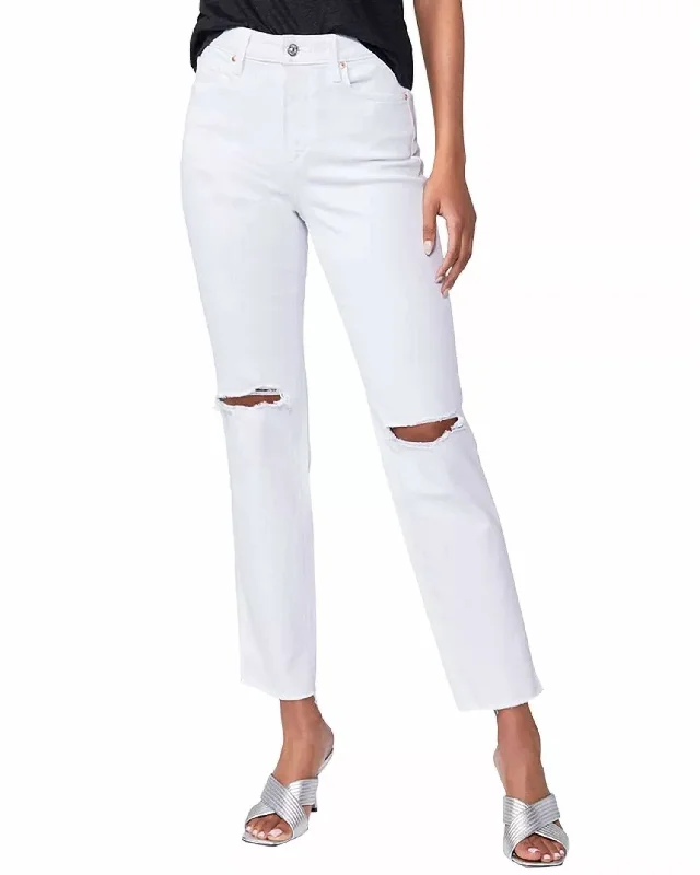 Noella High Rise Relaxed Straight Leg Jean In Soft Ecru Destructed