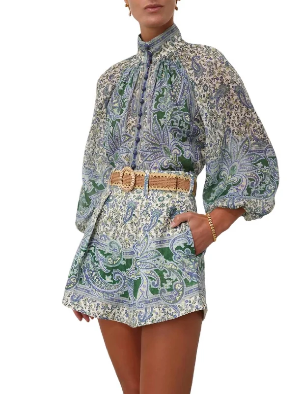 Ottie Tuck Short In Green Paisley