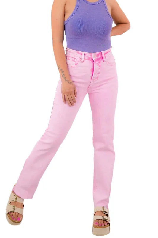 Straight Leg Denim In Acid Wash Pink