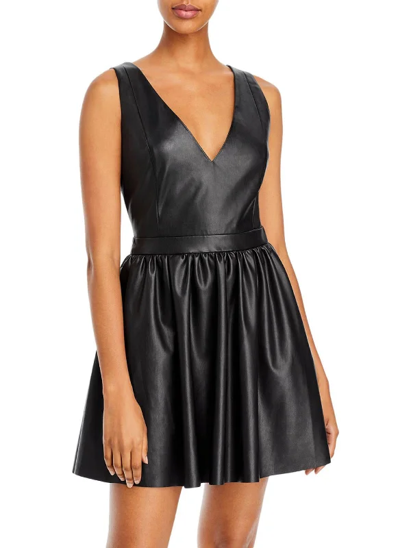 Womens Faux Leather Mini Fit & Flare Dress