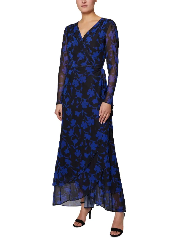 Womens Floral Long Wrap Dress