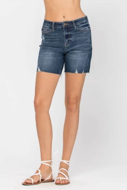 Women's High Rise Thigh Shorts In Dark Wash