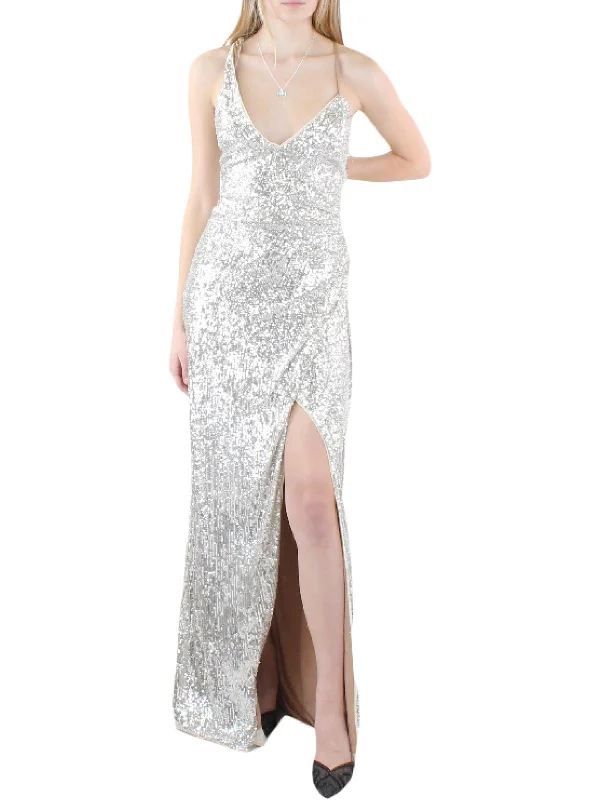 Womens Sequined Sleeveless Evening Dress