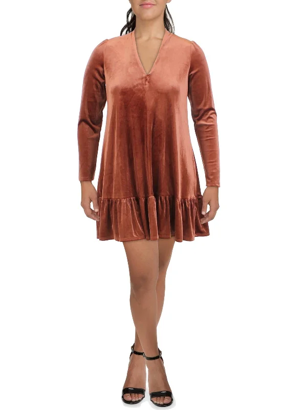 Womens Velvet Trapeze Shift Dress