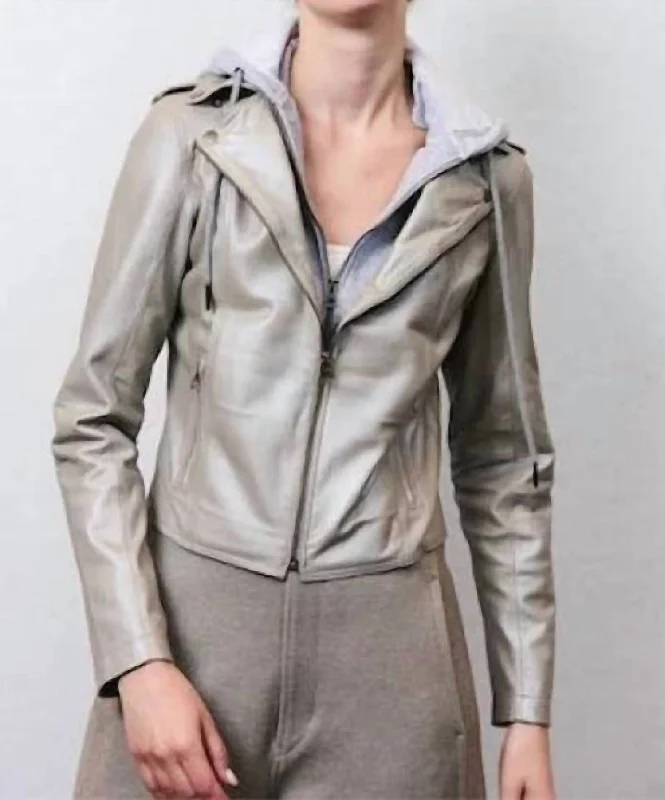 Molly Metallic Patina Leather Jacket In Taupe