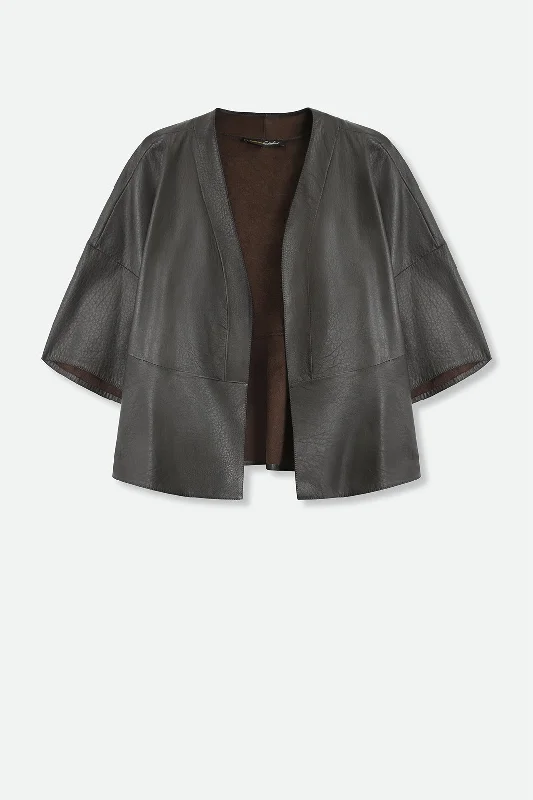 KORA OPEN FRONT JACKET TOPPER IN ITALIAN LEATHER