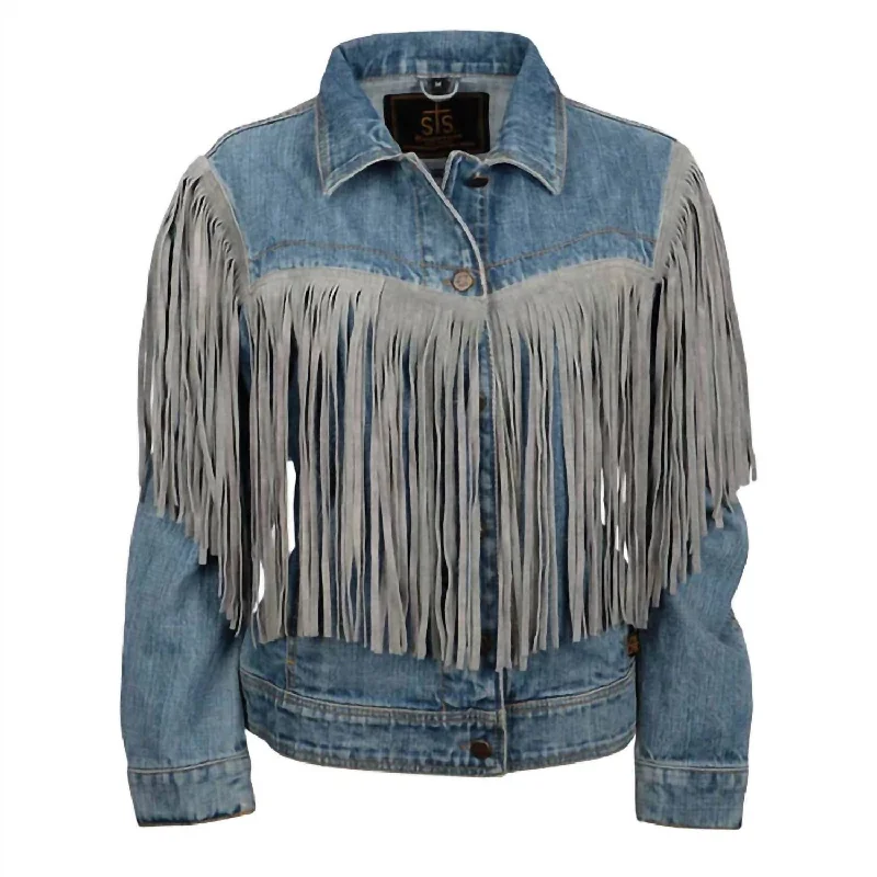 Women's Gretchen Denim Fringe Jacket In Medium Wash Denim