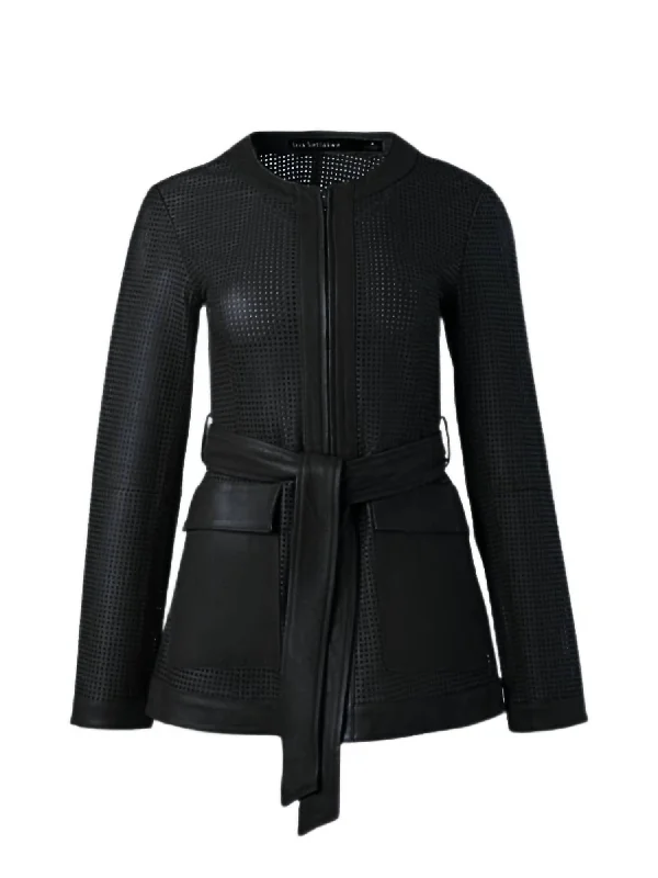 Women's Perforated Leather Jacket In Black